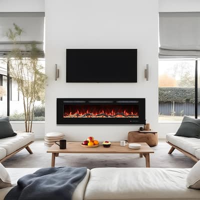 Electric Fireplace Inserts, Wall Mounted with 13 Flame Colors, Thermostat in Black