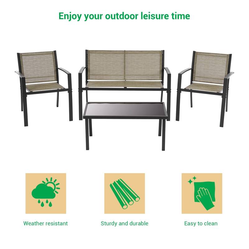 LIVOOSUN Patio 4pcs Textilene Conversation Set /w a Coffee Table