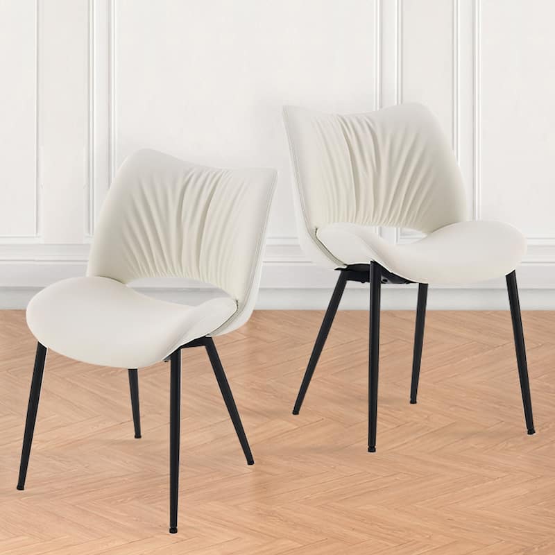 Modern PU Leather Dining Chairs Set of 2, Upholstered Kitchen Chairs - White