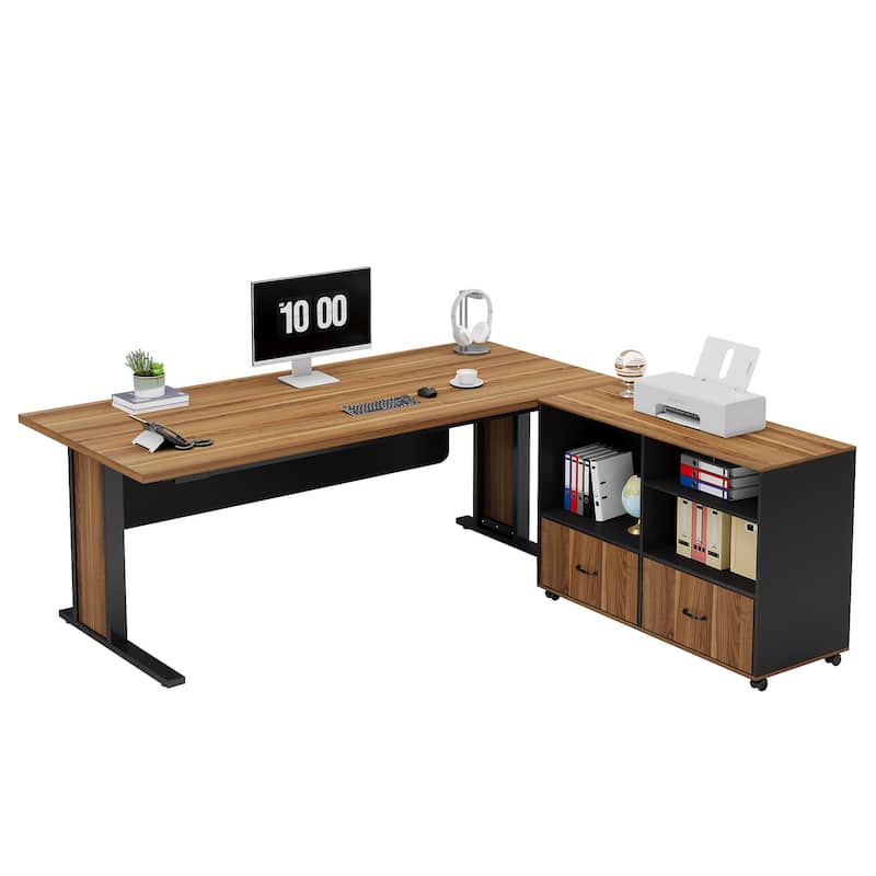 63" Corner Executive Computer Desk and Mobile File Cabinet Set for Home Office