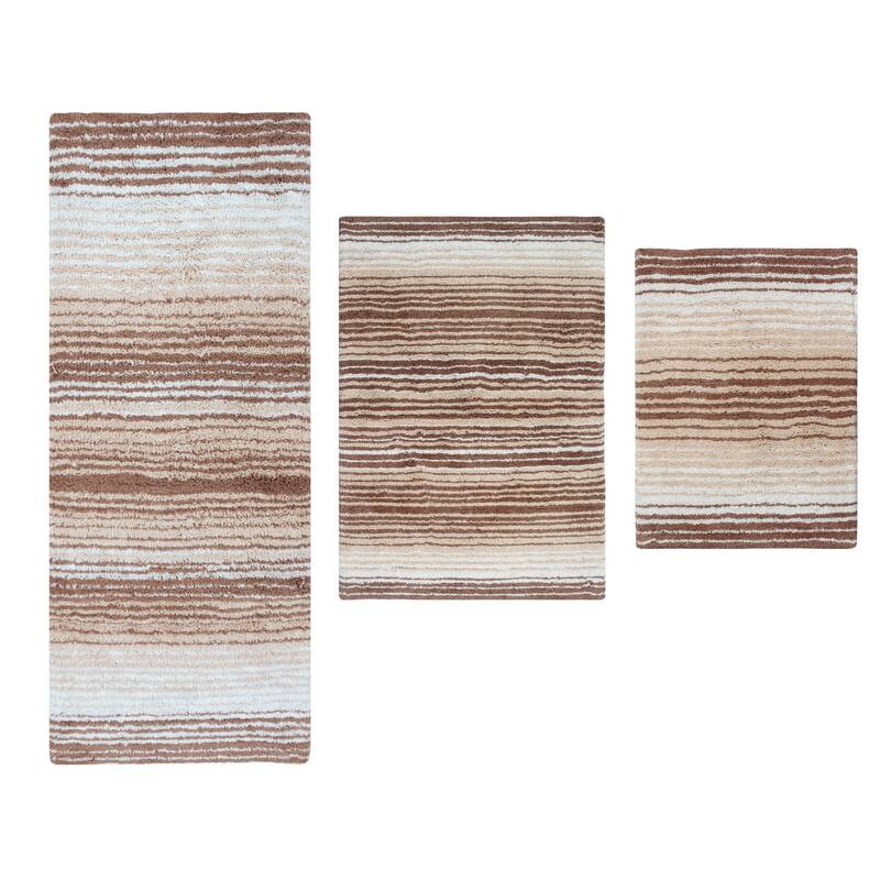 Gradiation Rug Collection 100% Cotton Non-Slip Bathroom Rug Set, Machine Washable Bath Rug, 3 Piece Set with Runner Rug