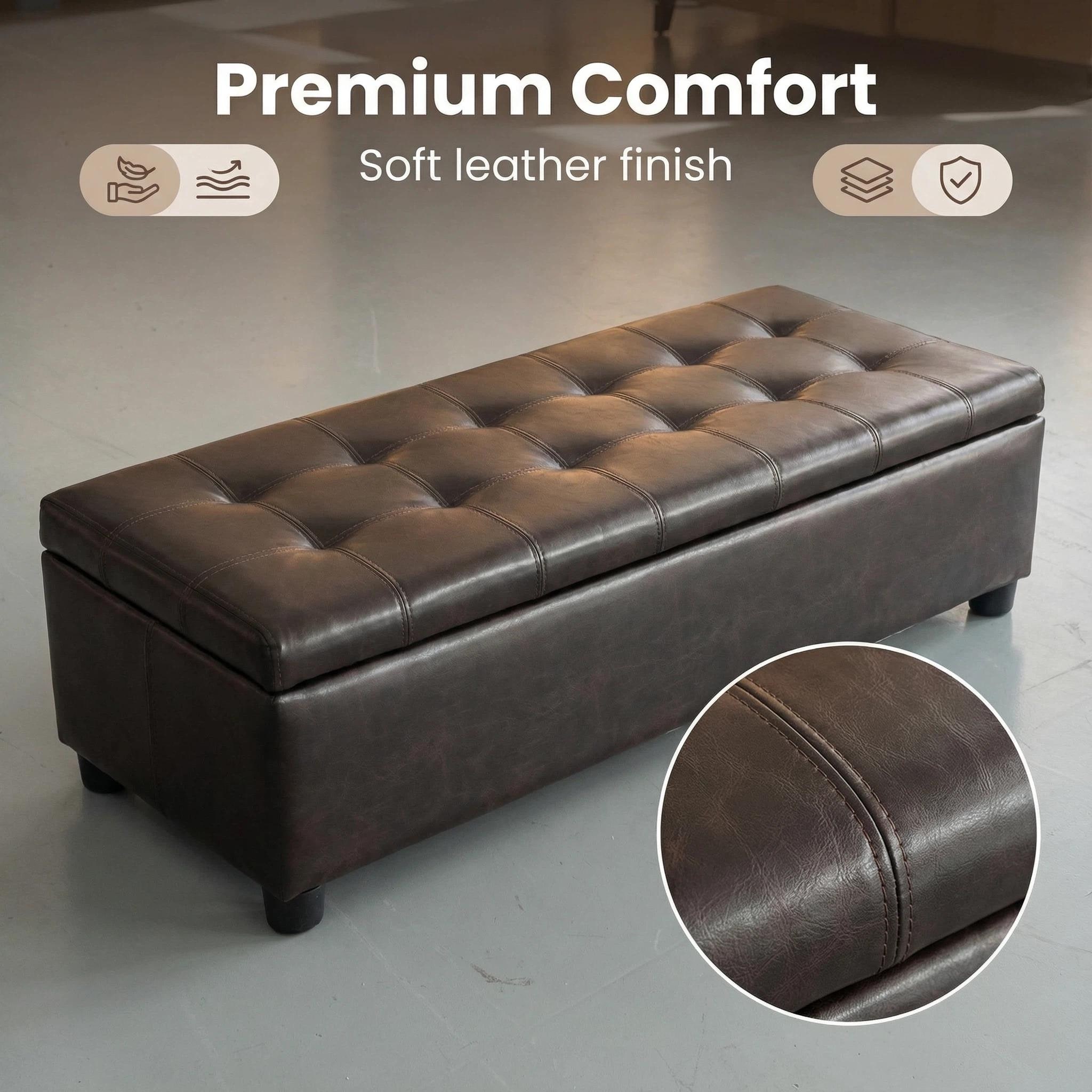 Storage Ottoman Bench With Tufted Design And Easy Lid Operation For Entryway
