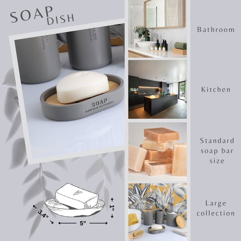 Chic Polyresin Soap Dish with Draining Bamboo Insert - 5 L x 3.4 W x 1 H