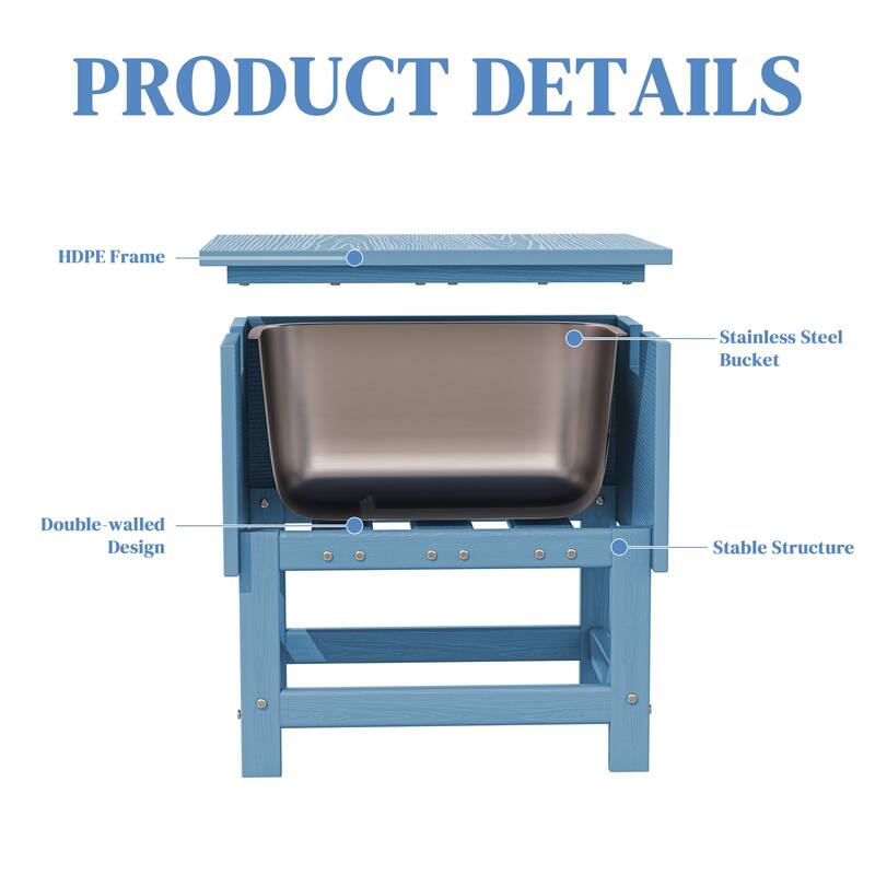 Outdoor Patio Weather Resistant HDPE Coffee & Side Table, Build-in Stainless Steel Cooler Bucket