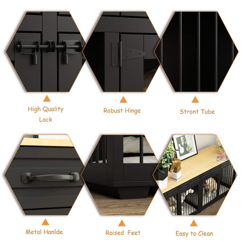 Wooden Dog Crate Kennel with 4 Drawers,Divides for 2 Large Dogs Indoor