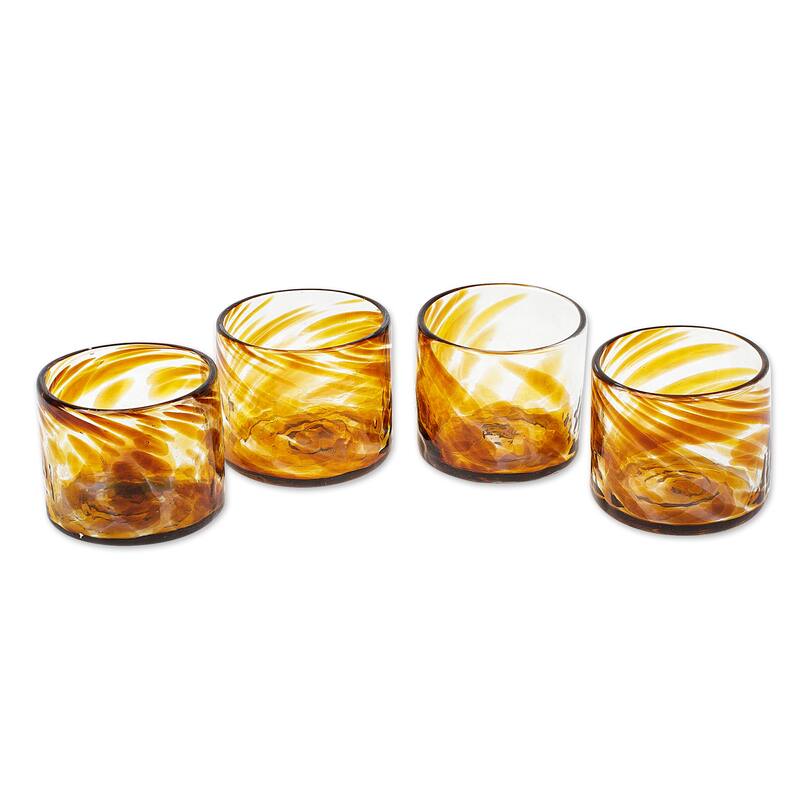 Novica Handmade Amber Relaxation Blown Recycled Glass Juice Glasses (Set Of 4)