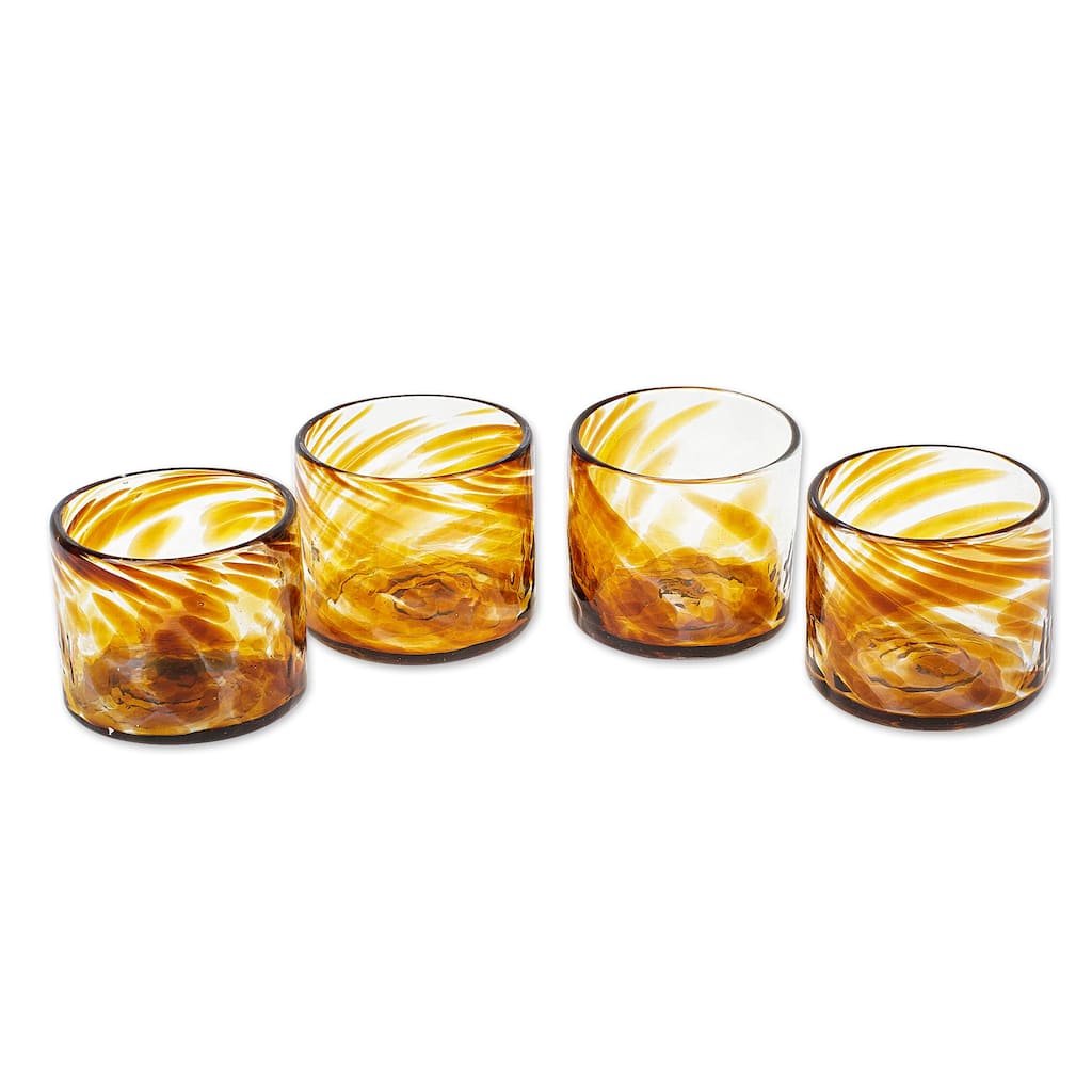 Novica Handmade Amber Relaxation Blown Recycled Glass Juice Glasses (Set Of 4)