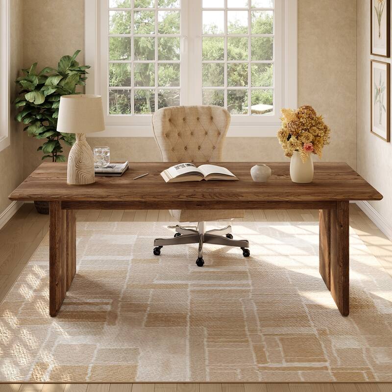 63-Inch Executive Desk, Solid Wood Home Office Desk with Tabletop