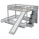 preview thumbnail 26 of 38, Twin Over Full Size Floor Bunk Bed with Slide and Safety Guardrails, Wooden Bunk Bedframe with Storage Staircase and Fence