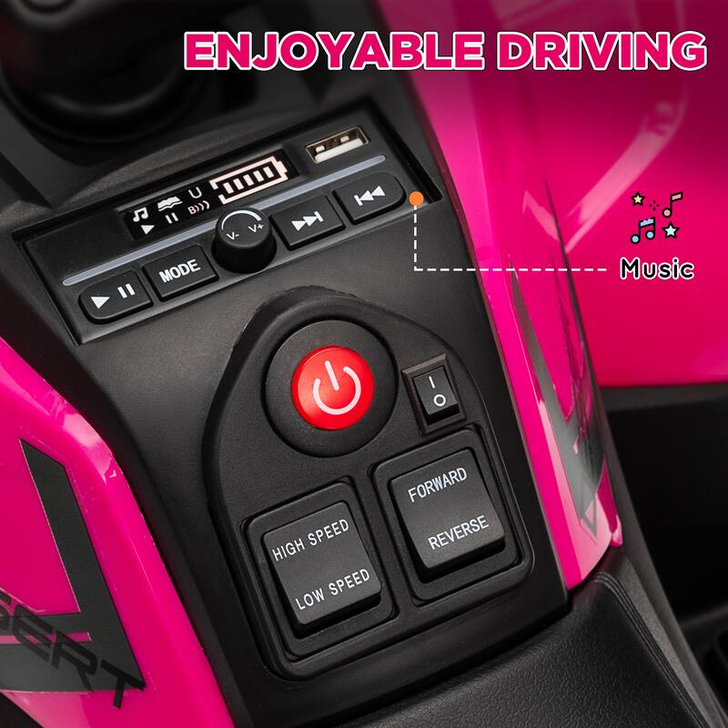 Qaba 12V Kids ATV, 4 Wheeler Quad, 3.7Mph Battery Powered Ride on Car with 4 Suspension Wheels, Storage Basket, LED Lights