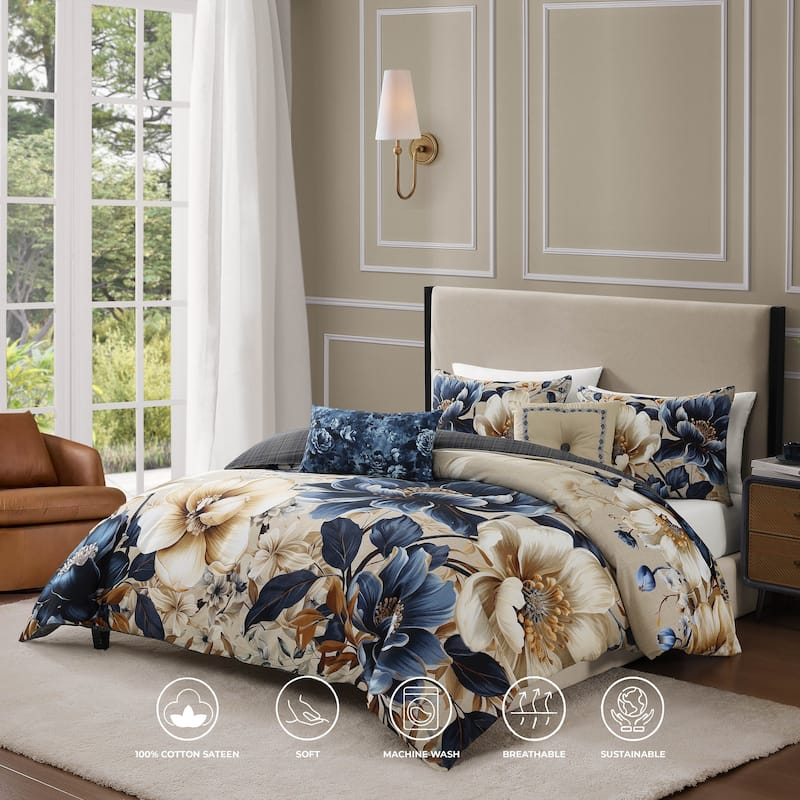 Bebejan English Manor 100% Cotton Sateen 5 Piece Reversible Comforter Set