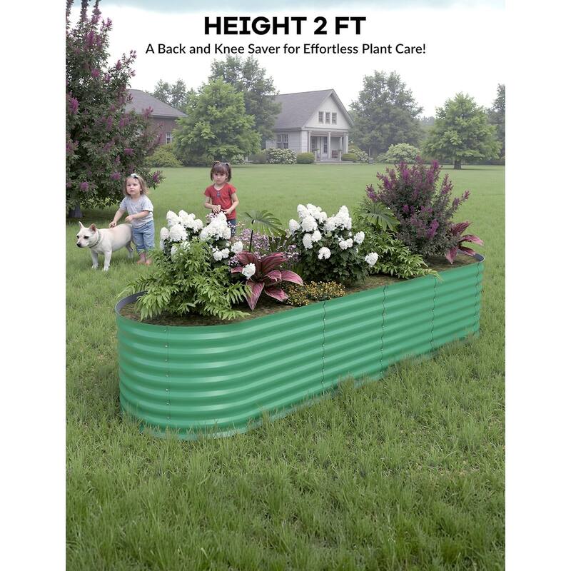 2-Pack Galvanized Steel Raised Garden Beds,Outdoor Deep Planter Box Kit with Tool
