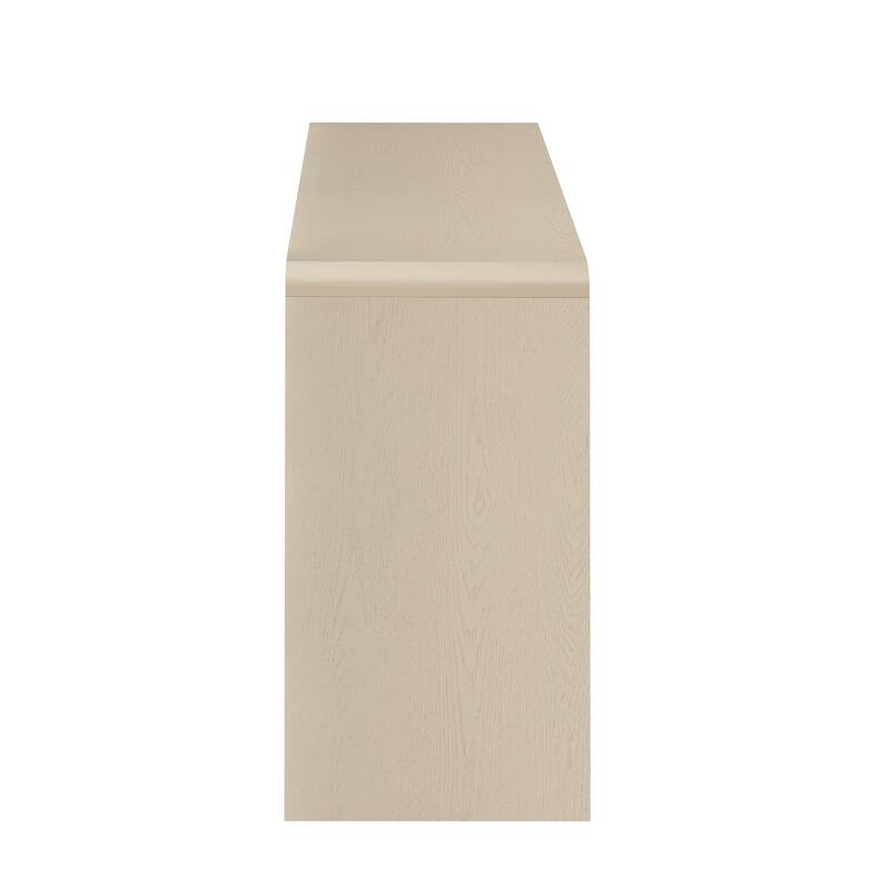 Curved Console Table with 3 Fluted Drawers, Solid Wood Veneer Entryway Table, Living Roomn Accent Table Hallway Side Table