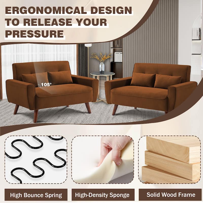 48.82" Small Tufted Loveseat Sofa 2 Set with Tapered Wood Legs