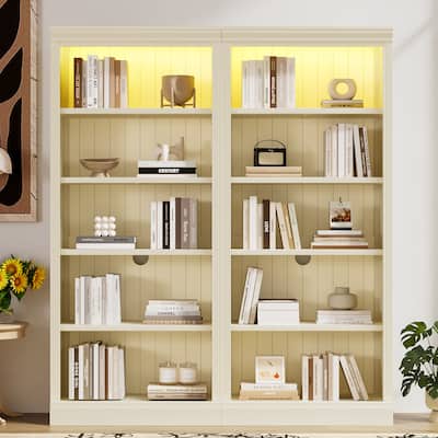 83" Tall Wood Bookcase Suite with light strip ,5-Tier Decor Bookcase Suite with Adjustable Shelves