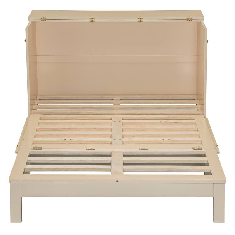 Foldable Rattan Murphy Bed with Storage Large Drawer and USB