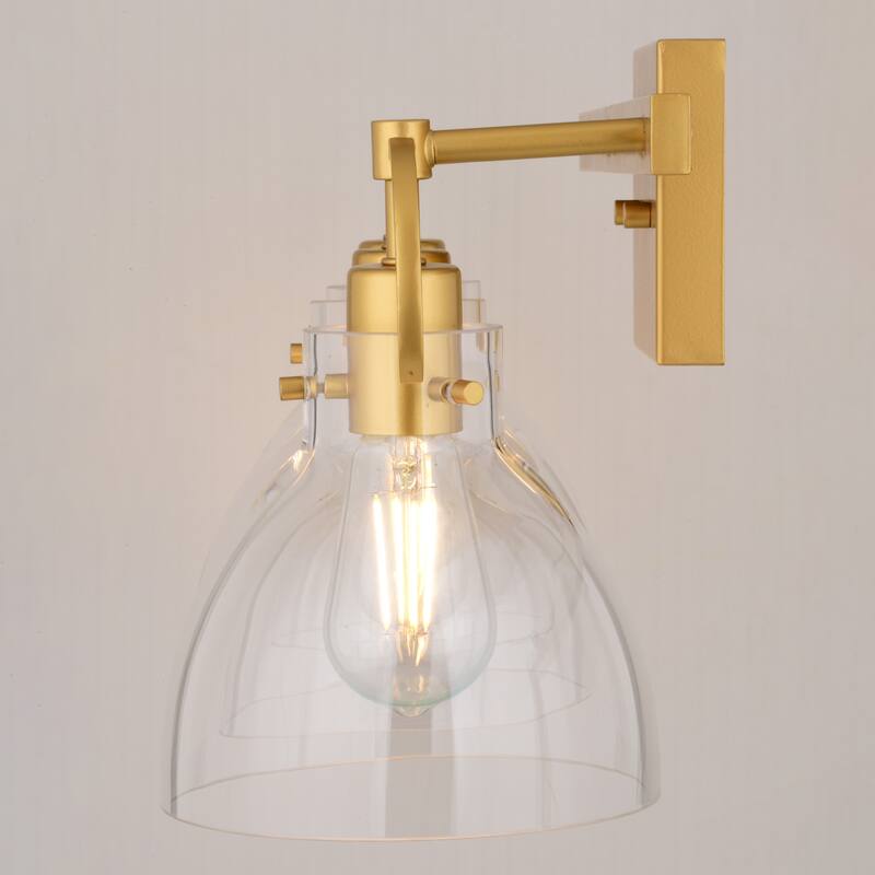 Ogden 3-Light 25.5 in. W Gold Bathroom Vanity Lighting Fixture, Clear Glass Shade, Dimmable, LED Compatible, Wall Mount
