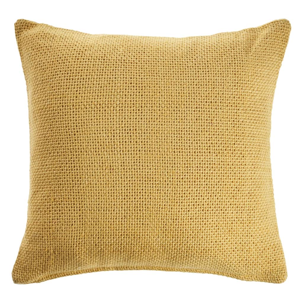 Hand-Stitched Solid Cotton Throw Pillow Cover - 18" - Yellow