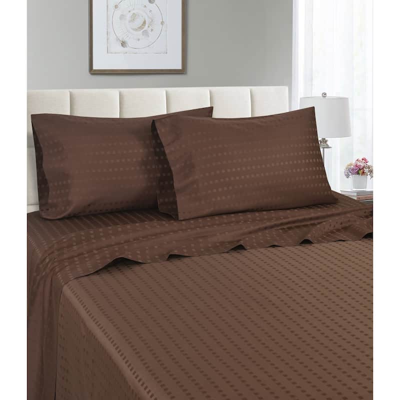 Spring Home 1200 Thread Count 100% Egyptian Cotton Deep Pocket Dobby Striped Sheet Set - Brown - Twin XL