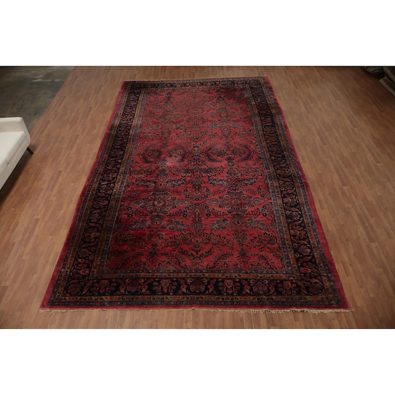 Hand Knotted Oriental 100% Wool Carpet Traditional Floral Pink Sarouk Area Rug - 17' 10'' X 10' 6''
