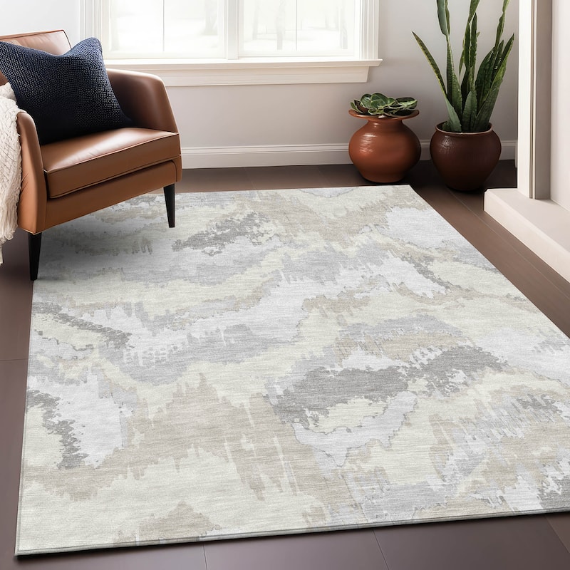 Machine Washable Indoor/ Outdoor Chantille Ombre Abstract Rug