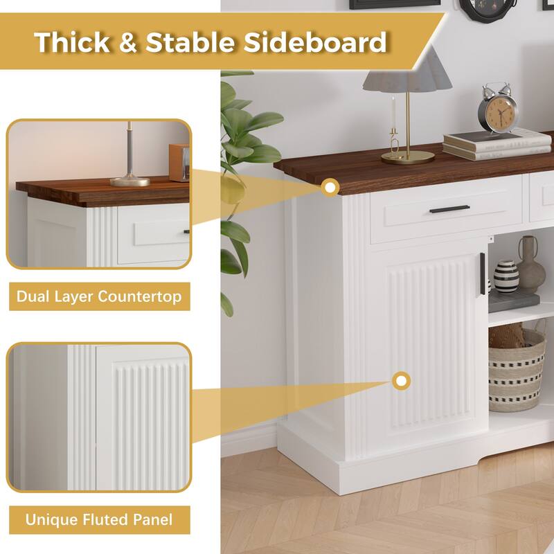 63" Farmhouse Sideboard Buffet Cabinet with 4 Doors and 3 Drawers