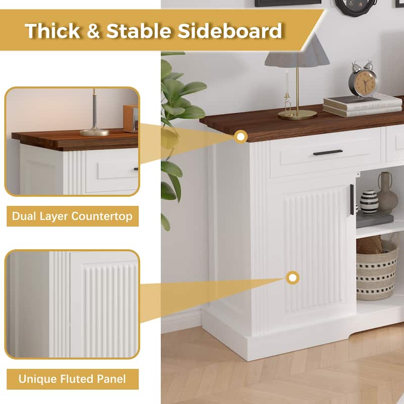 Buffet Sideboard Storage Cabinet with 3 Drawers & 4 Doors, Kitchen Accent Buffet Console Table Credenza with Adjustable Shelves