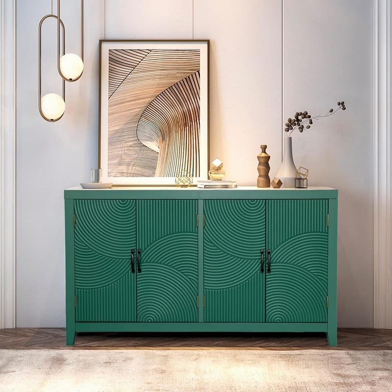 Mid Century Modern 4-Door Wood Buffet and Media Console Cabinet