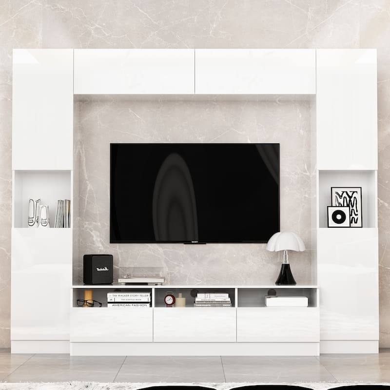 TV Stand & Media Console with Doors and Shelves, TV Hutch White Glossy - 94.5"X78.7"