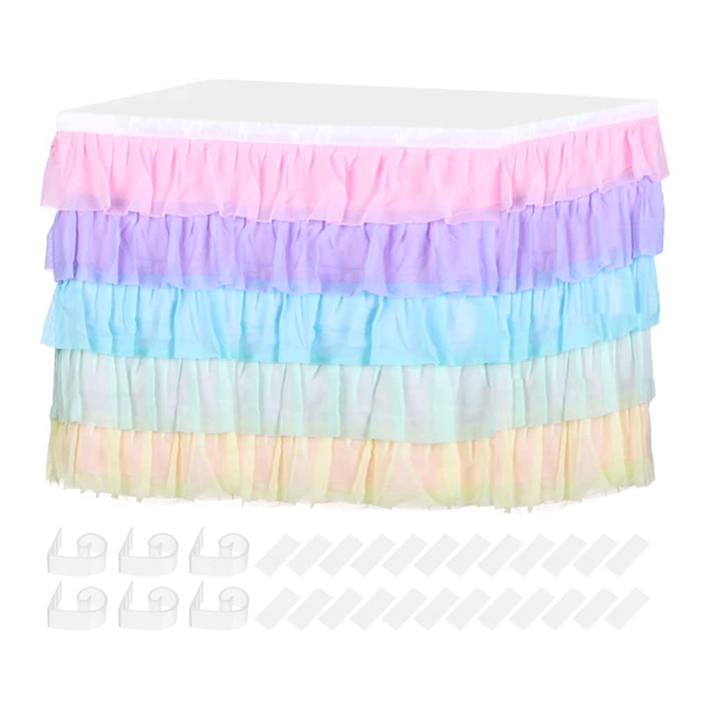 1 Pack Multicolored Ruffle Table Skirt Tutu for Party Table Decoration