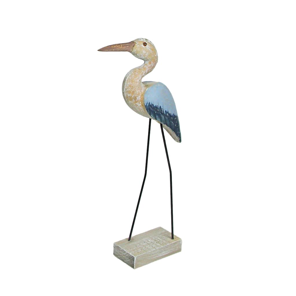 16 Inch Hand Carved Wood Blue Heron Bird Statue Sculpture Art - 15.5 X 7 X 2.5 inches