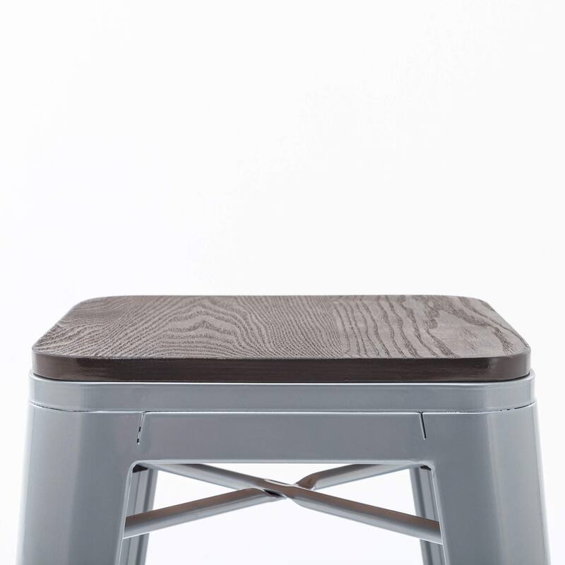 Bar Stools Set of 4 Stackable Metal Bar Stools Industrial Counter Height Stools Backless Barstools with Wooden Seats