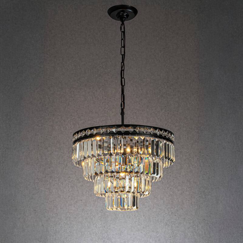 4-Light Modern Classic Crystal Chandelier With Matte Black Finish Tiered Pendant Ceiling Light For Dining Room Bedroom - W18'' - W18'' - Matte Black