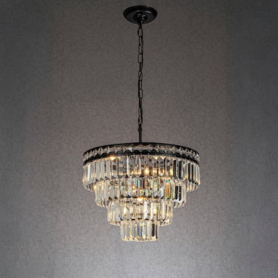 4-Light Modern Classic Crystal Chandelier With Matte Black Finish Tiered Pendant Ceiling Light For Dining Room Bedroom - W18''