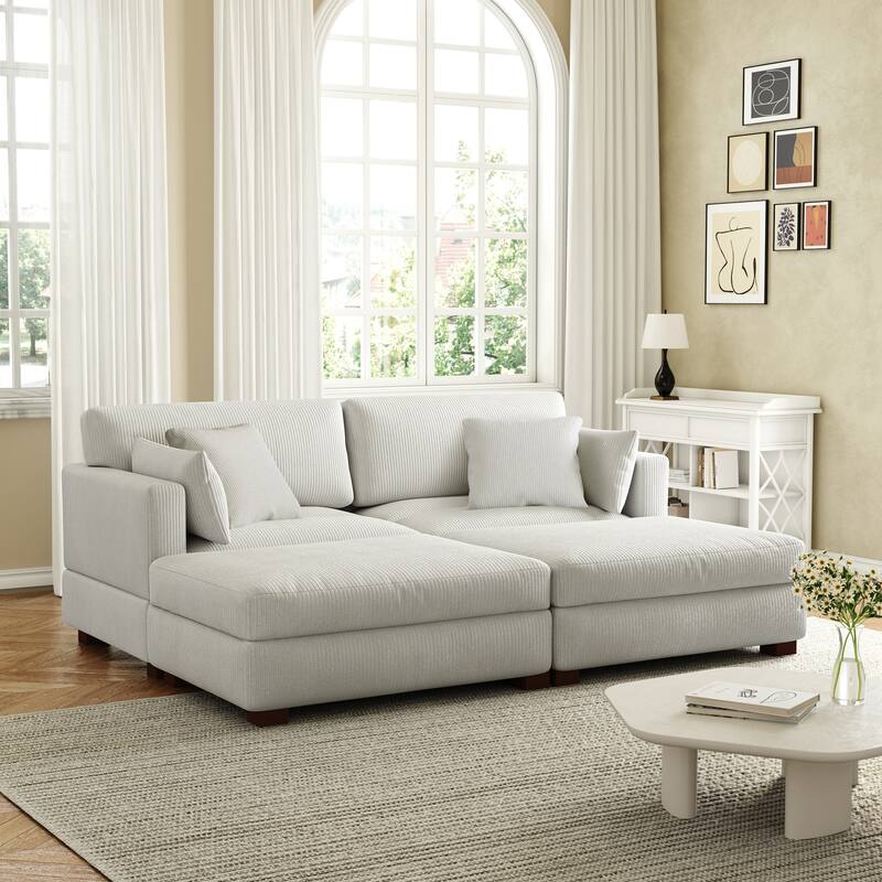 Corduroy Modular Sectional Sofa Deep Seat Corner Sofas & Ottomans