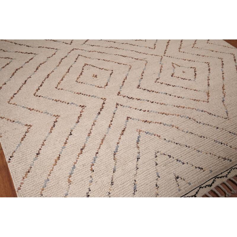 All-Over Geometric Moroccan Oriental Area Rug Hand-Knotted Wool Carpet - 7'0" x 10'5"