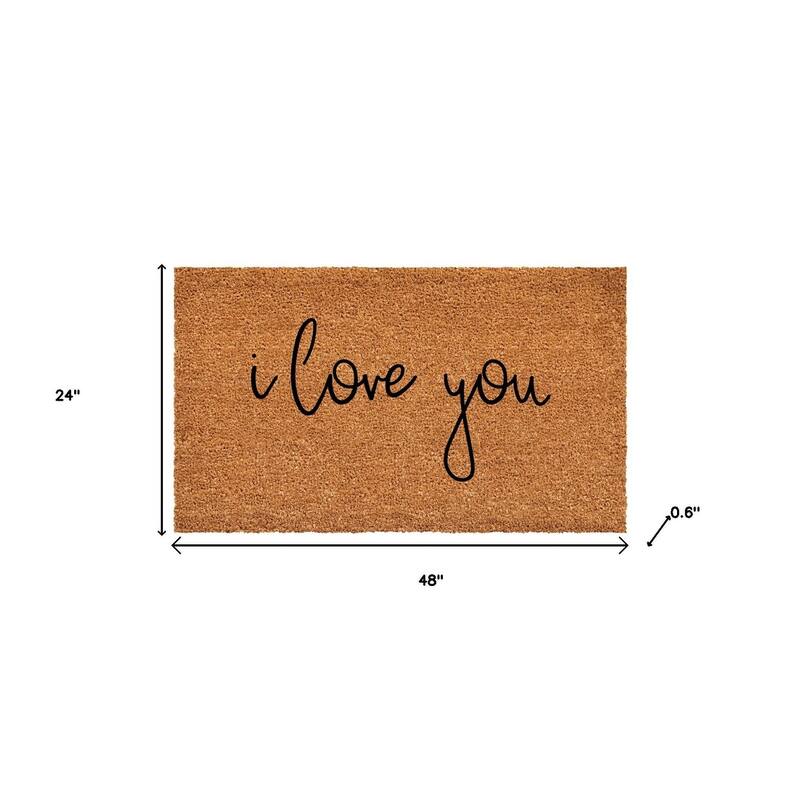 HomeRoots 24" X 48" Brown Red And Black Love You Outdoor Coir Door Mat - 24.00' X '48.00