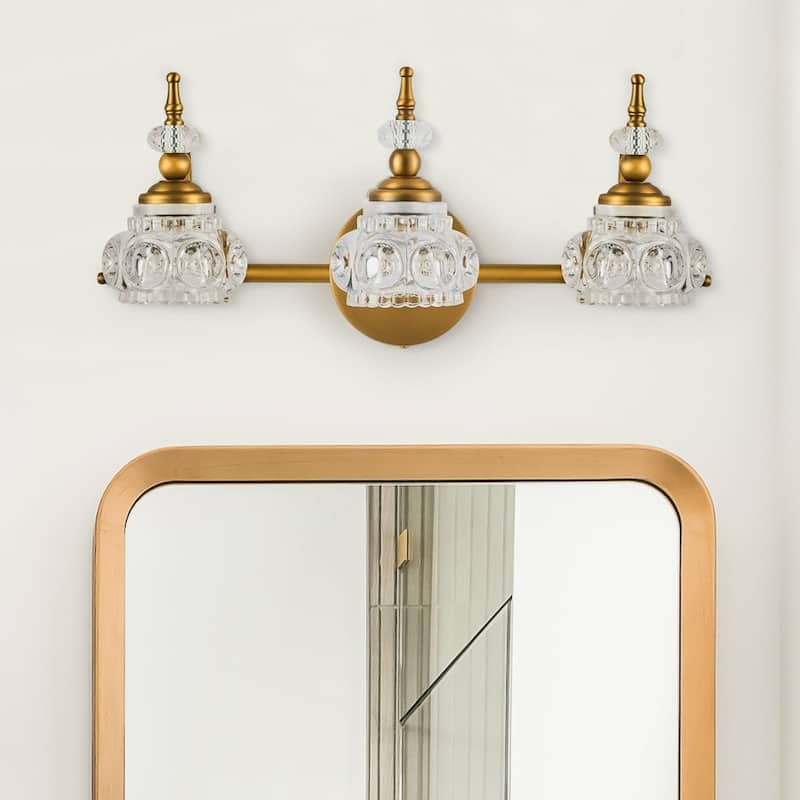 CO-Z 3 Light Vintage Vanity Light with Flower Crystal Glass Shades - 19.7