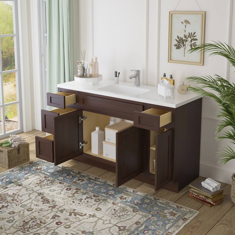 Vanity Art 54" Oak Freestanding Bathroom Vanity Cabinet without Top
