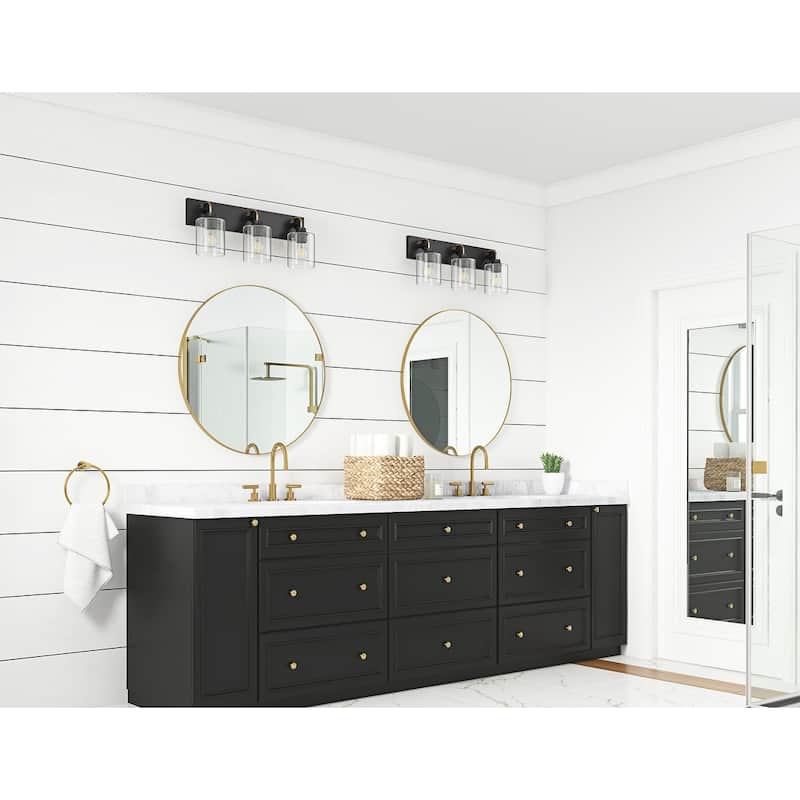 Matte Black 3-Light Bathroom Vanity Light with Cylinder Clear Glass Shade