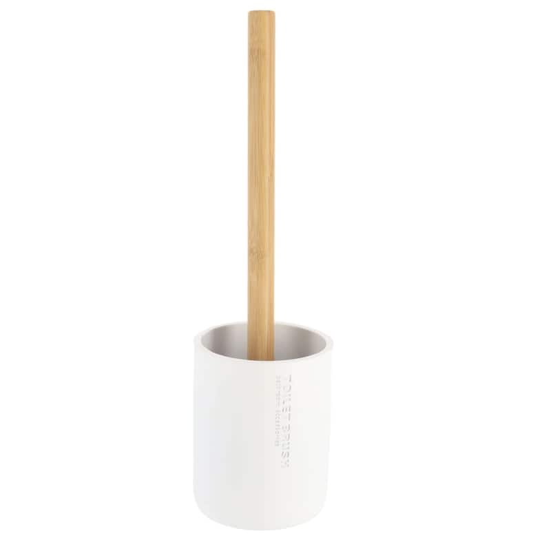 Chic Matte Toilet Brush Holder Set with Natural Bamboo Handle - 4 L x 4 W x 14.8 H