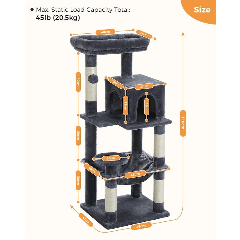 Indoor Multi-Level Tall Cat Tower with Hammock, Scratching Posts, Condo and Top Perch