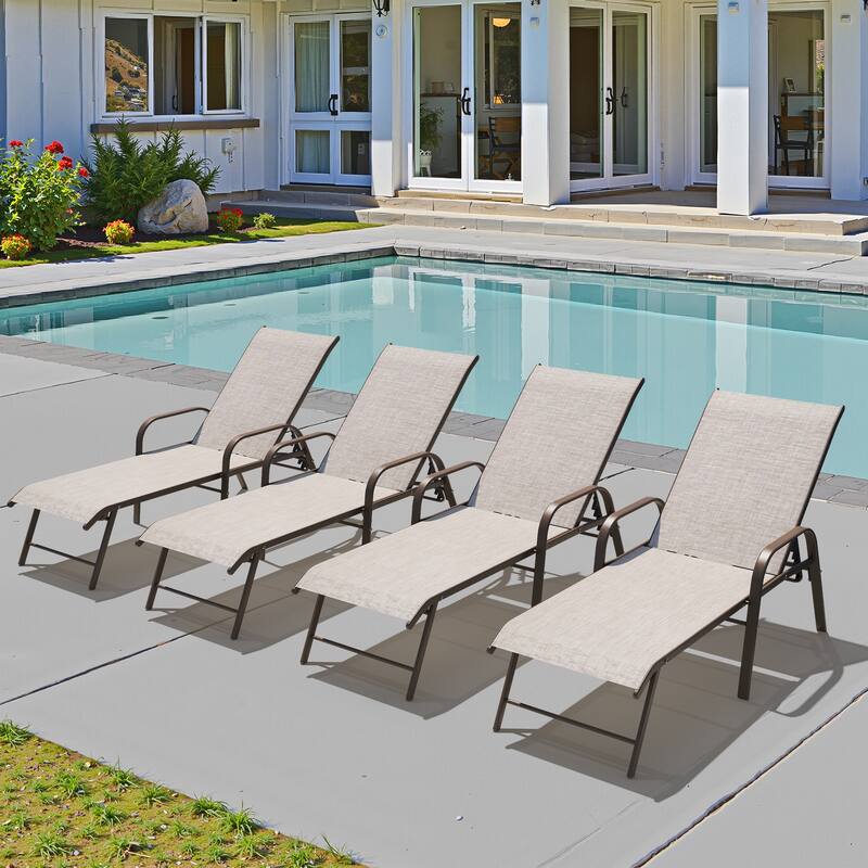 Pellebant 2/4PCS Outdoor Lounge Chair Aluminum with Adjustable Backrest