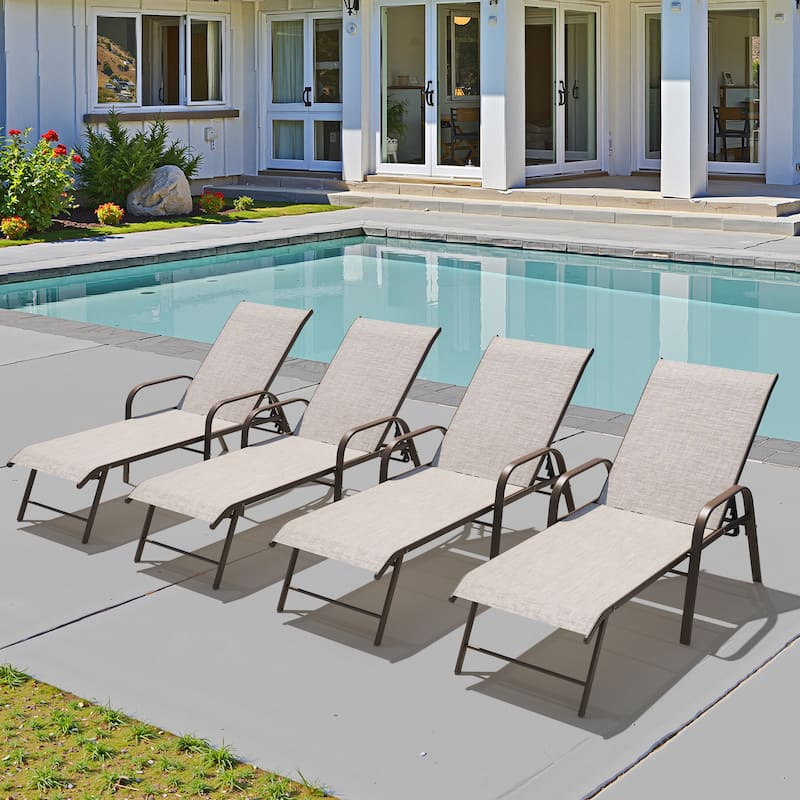 Pellebant 2/4PCS Outdoor Patio Lounge Chairs Aluminum with Adjustable Backrest