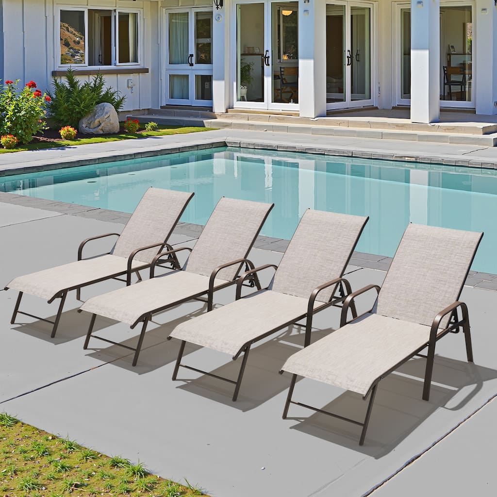 Pellebant 2/4PCS Outdoor Patio Lounge Chairs Aluminum with Adjustable Backrest