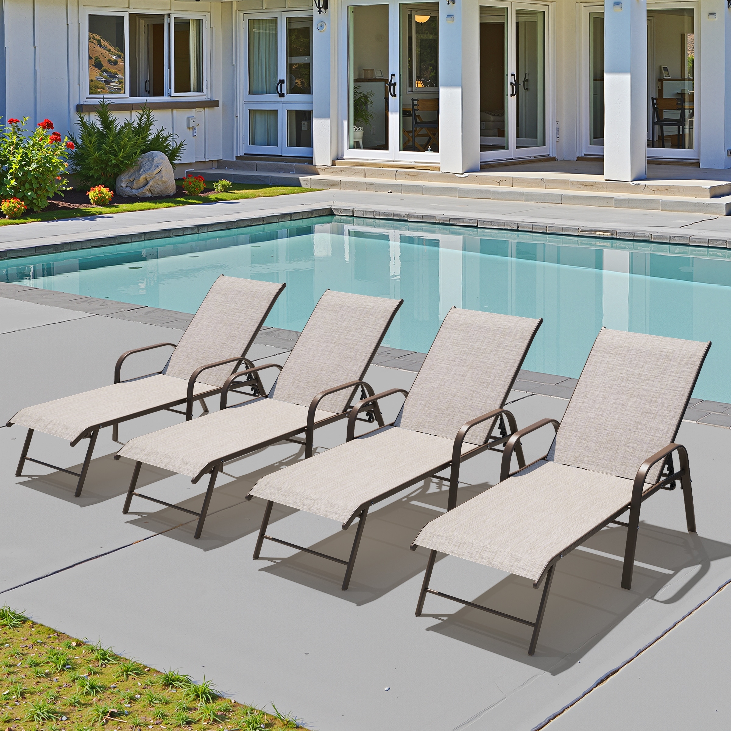Pellebant Outdoor Patio Aluminum Adjustable Chaise Lounge Chairs