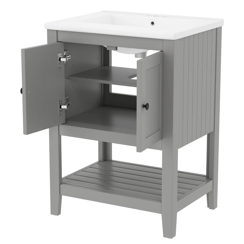 Bathroom Vanity with Sink, Small Storage Cabinet with 2 Soft Closing Doors, Sink Vanity with Solid Wood Frame