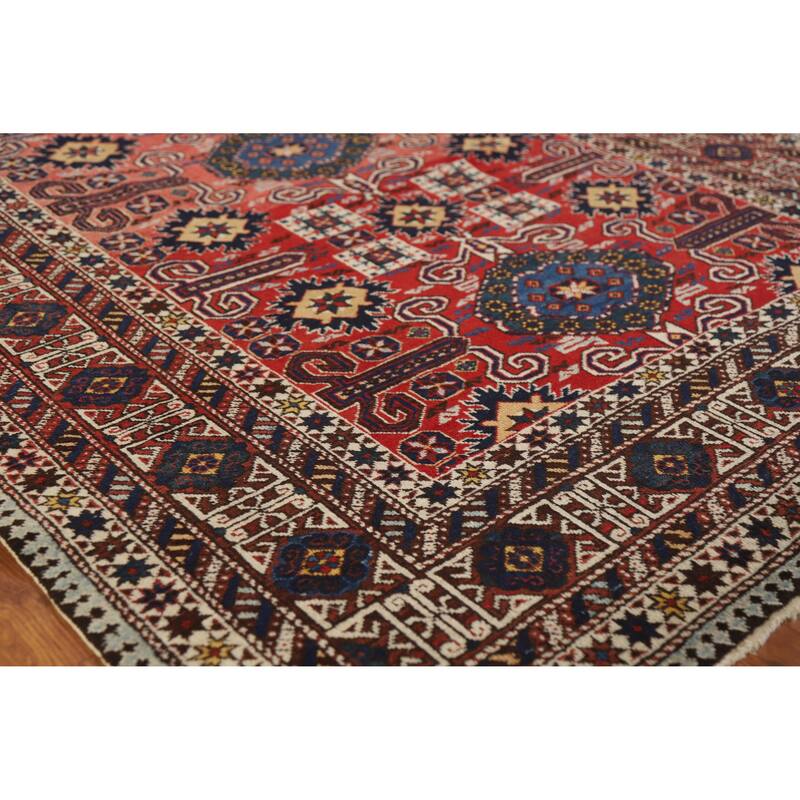 Hand Knotted Oriental 100% Wool Carpet Traditional Geometric Red Kazak Area Rug - 6' 3'' X 4' 5''