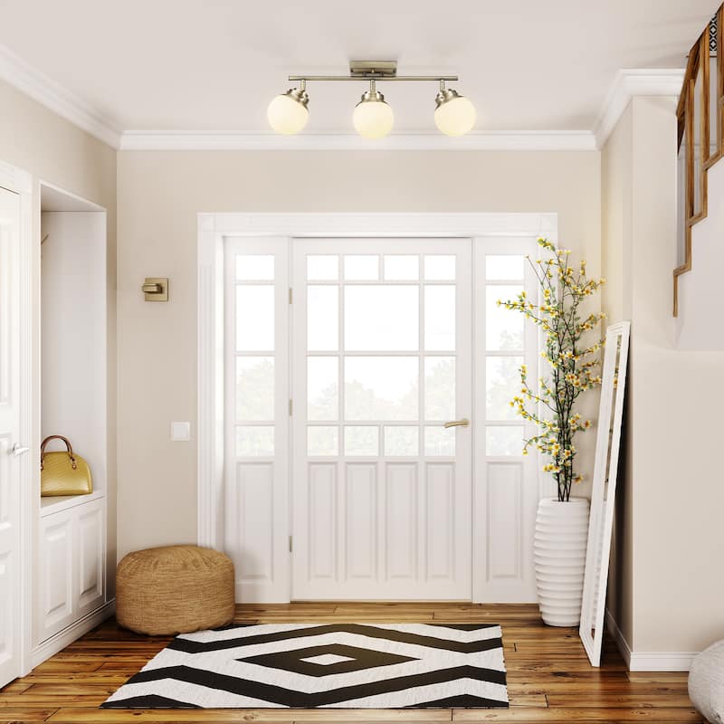 Mabel 3-Light Antique Brass Track Lighting with Frosted Glass Shades - one size