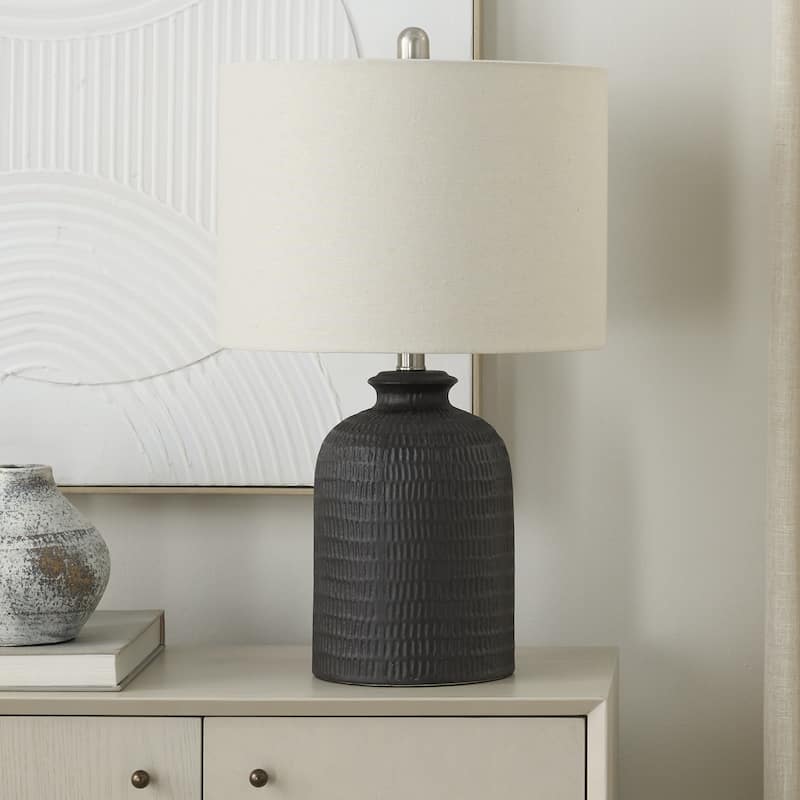 Nourison 24" Textured Ceramic Farmhouse Table Lamp - Black